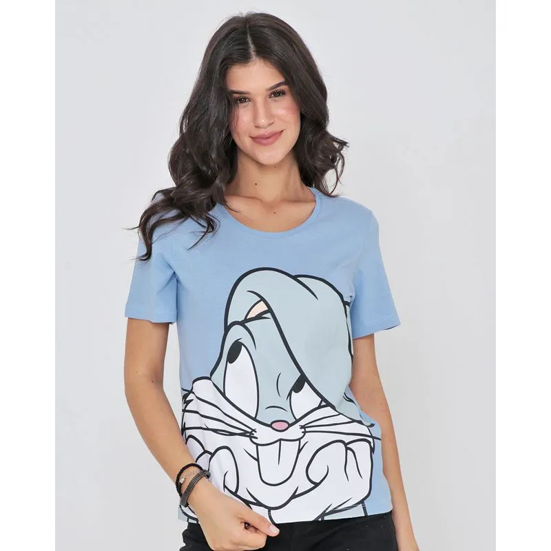 Camiseta Estampa Pernalonga Looney Tunes Manga Curta Azul G
