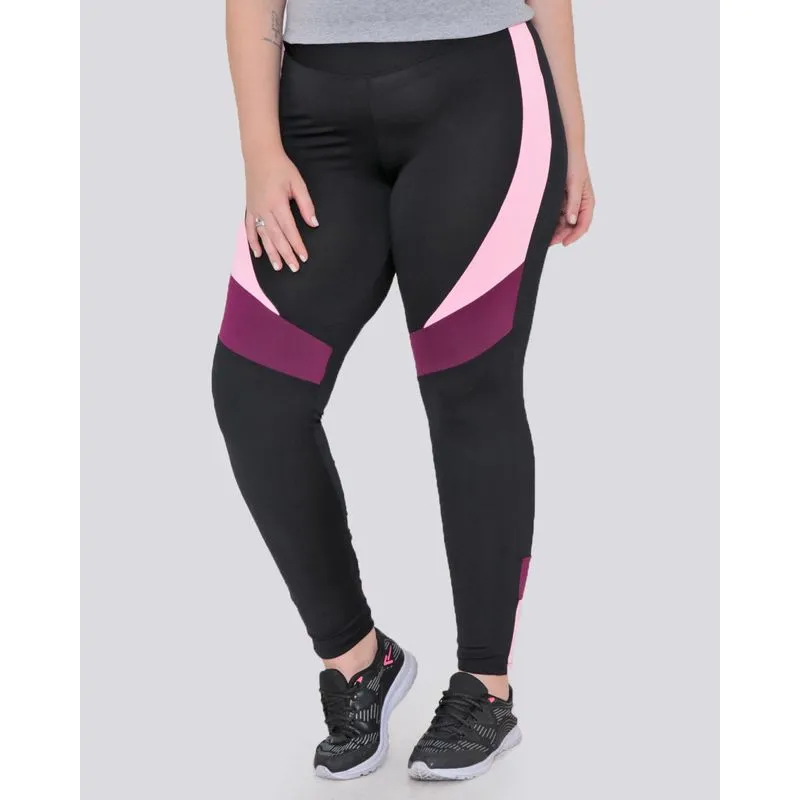 Calça Legging Fitness Plus Size Com Recortes Fitter Preta G2