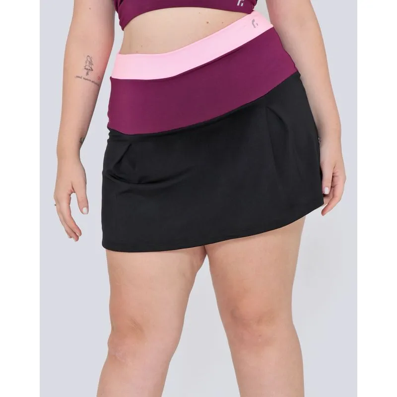 Short Saia Fitness Plus Size Com Pregas Fitter Preto G2
