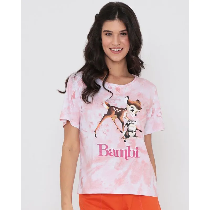 Blusa Tie Dye Estampa Bambi Disney Rosa P