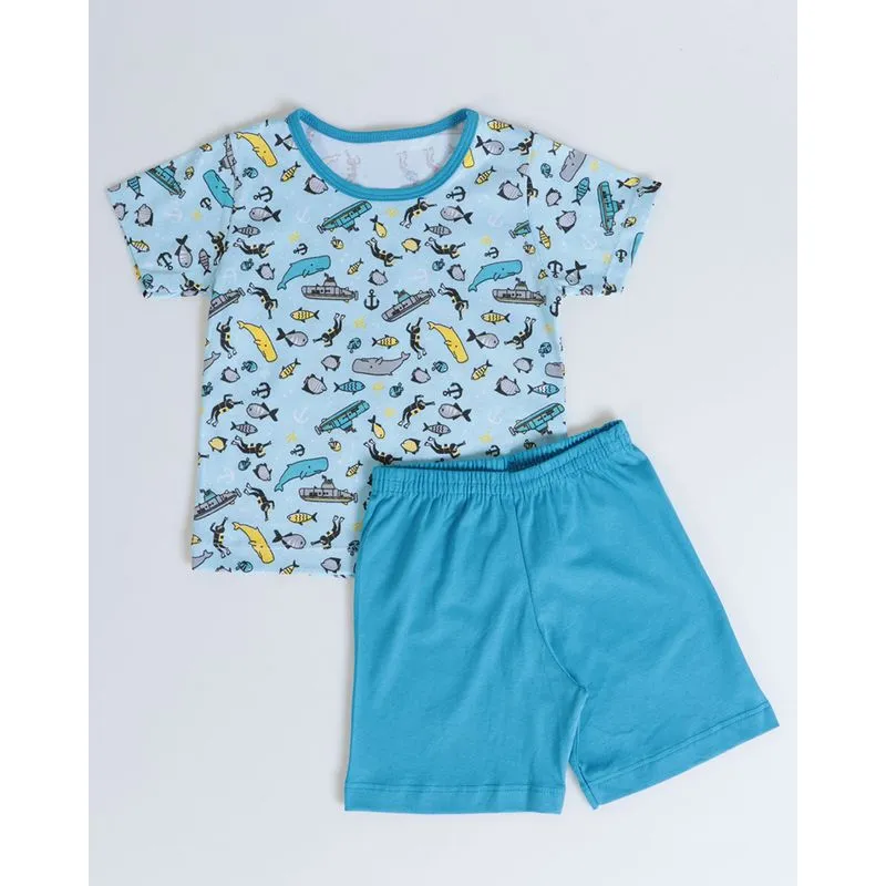 Pijama Bebê Manga Curta Estampado Azul Claro 2