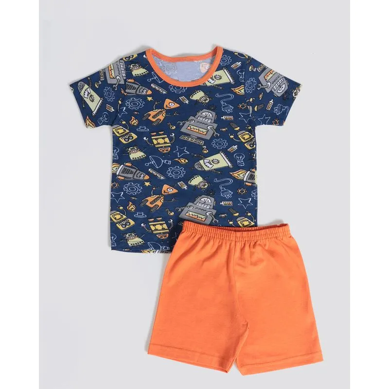 Pijama Bebê Manga Curta Estampado Azul Escuro 2