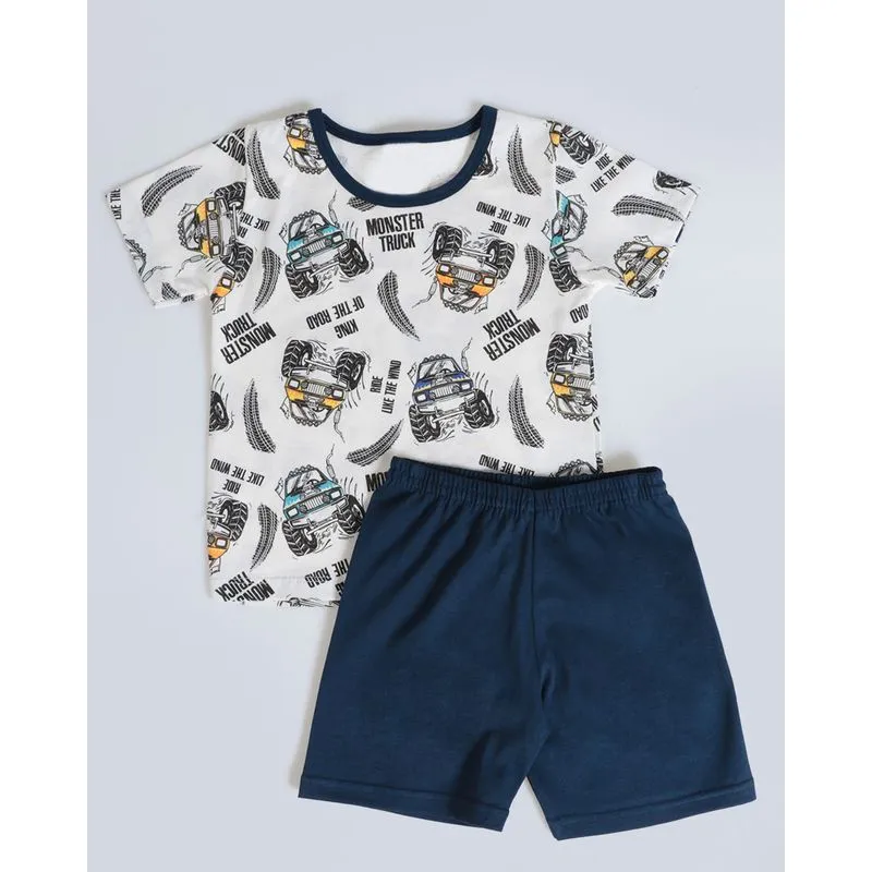 Pijama Bebê Manga Curta Estampado Off White 3