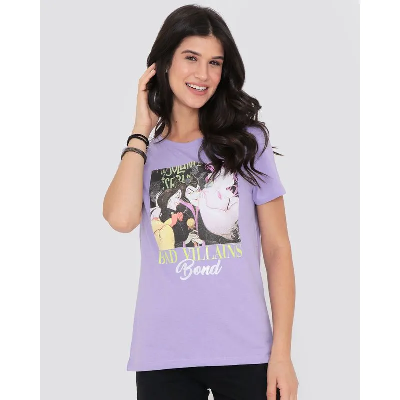 Camiseta Feminina Disney Vilãs Disney Manga Curta Lilás M