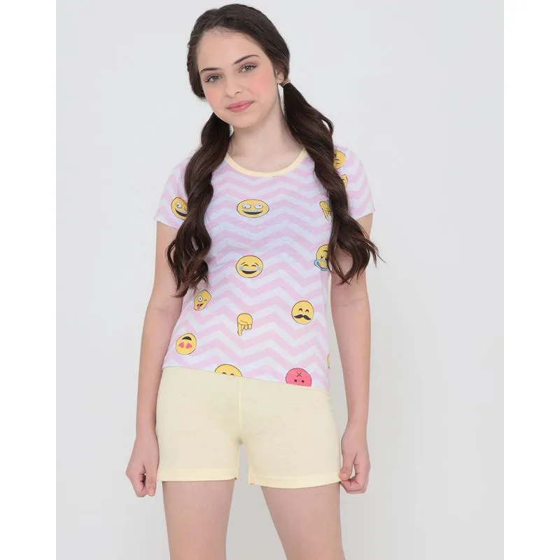 Pijama Juvenil Curto Estampa Listrada Rosa 12