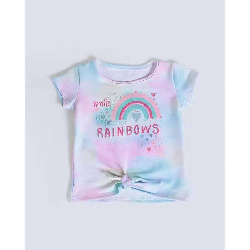 Blusa Bebê Moletinho Manga Curta Amarração Estampa Tie Dye Rosa 1