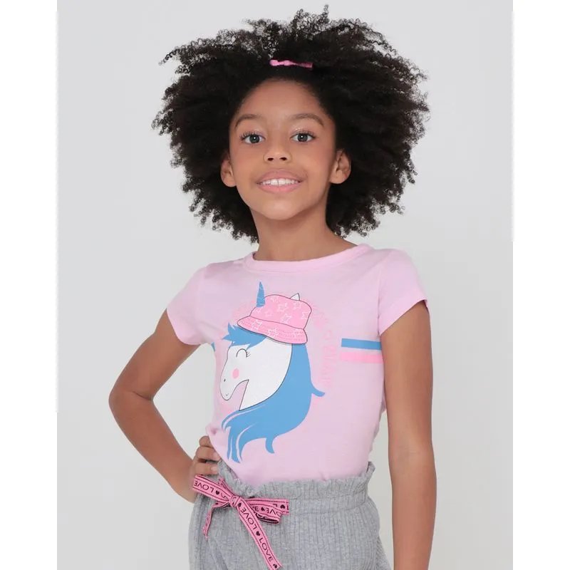 Blusa Infantil Estampa Unicórnio Rosa Claro 4