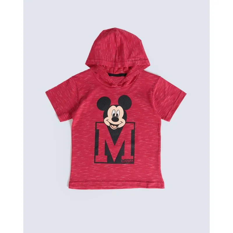 Camiseta Bebê Disney Mickey Com Capuz Flamê Manga Curta Vermelha 1