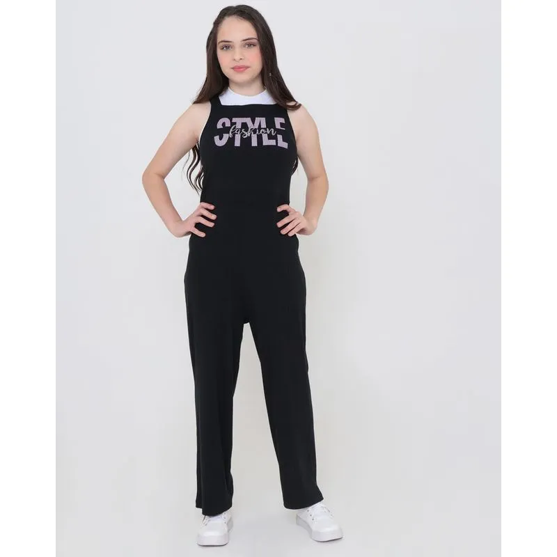 Macacão Juvenil Malha Canelada Preto 14