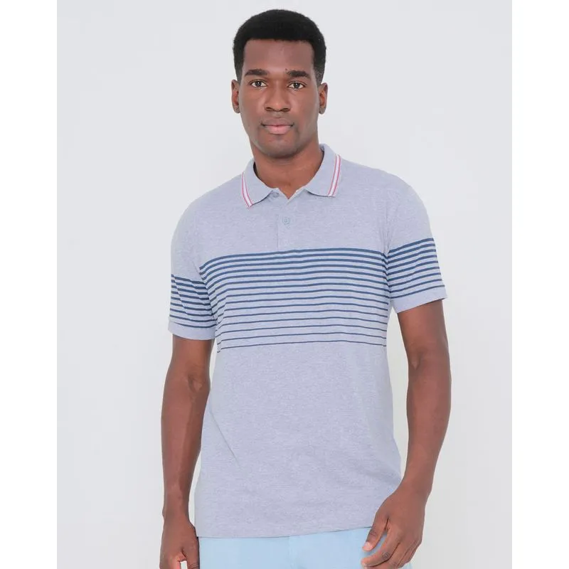 Polo Masculina Estampa Listrada Cinza Claro P