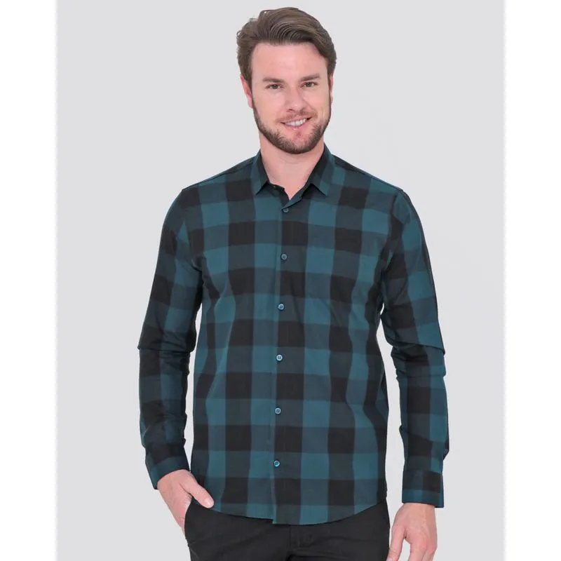 Camisa Masculina Manga Longa Estampada Xadrez Verde 5