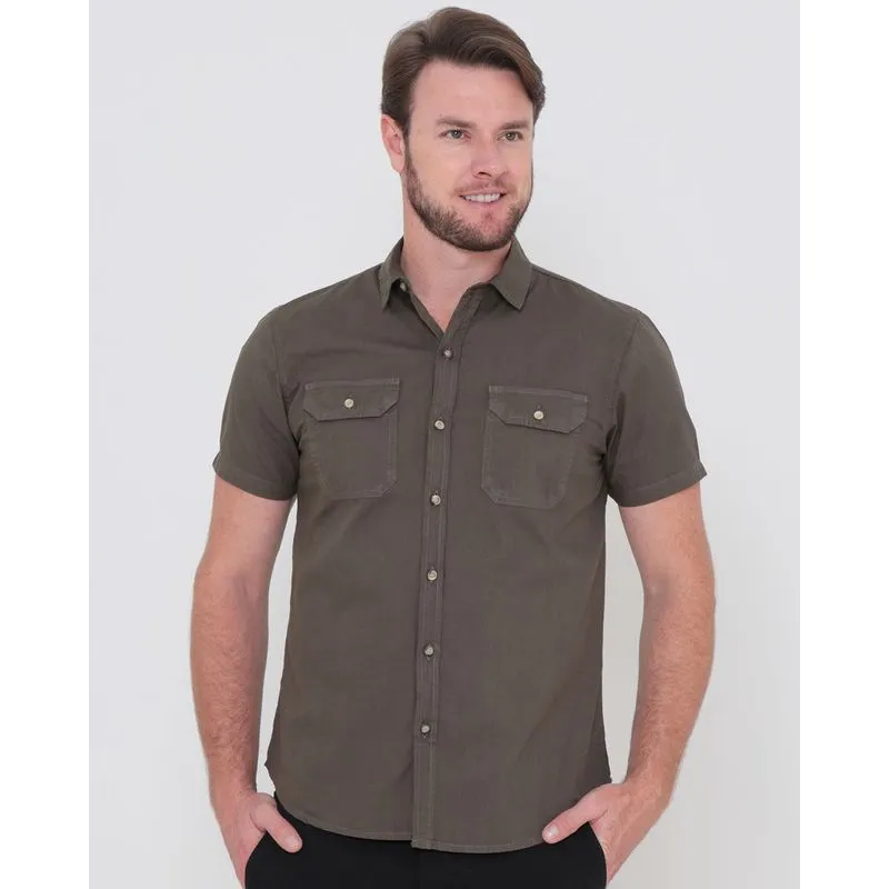 Camisa Masculina Com Bolsos Verde M