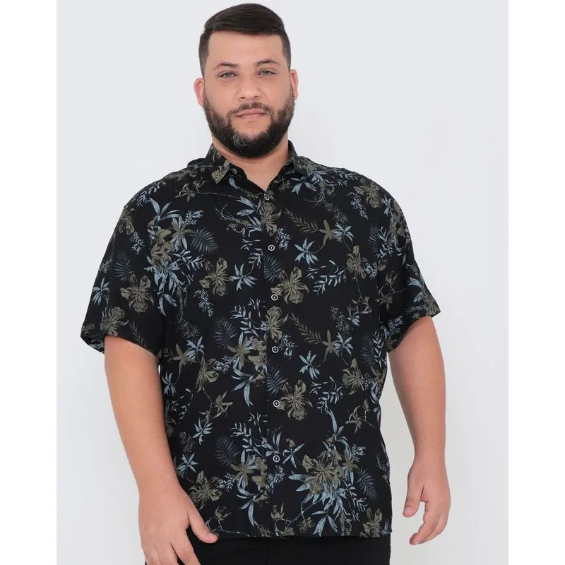 Camisa Plus Size Masculina Estampa Floral Preta 8