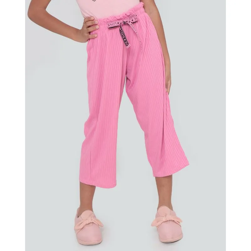 Calça Infantil Pantacourt Malha Canelada Rosa 10