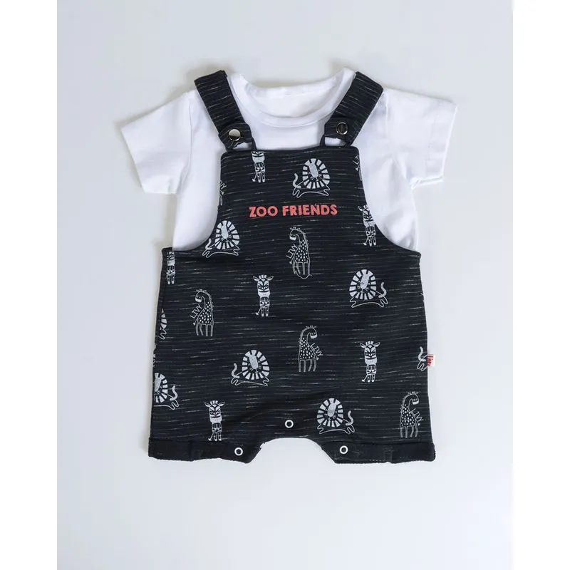Conjunto Bebê Camiseta e Jardineira Bichinhos Preto P