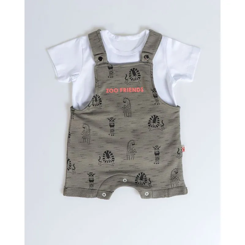Conjunto Bebê Camiseta e Jardineira Bichinhos Verde Escuro G