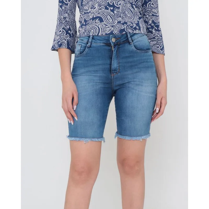 Bermuda Jeans Feminina Barra Desfiada Azul 1321100030604546