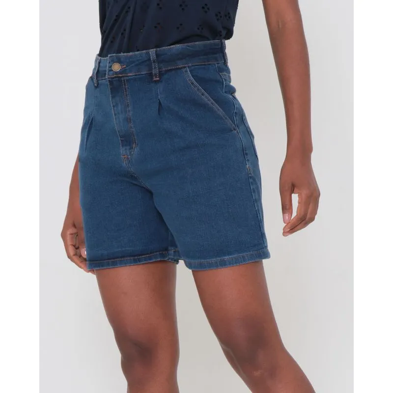 Short Jeans Com Pregas Azul 48