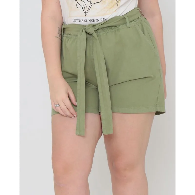 Short Sarja Plus Size Clochard Liso Verde 54
