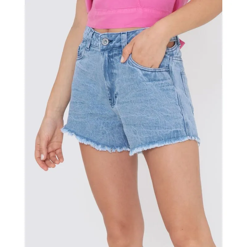 Short Jeans Cut Out Barra Desfiada Azul 40