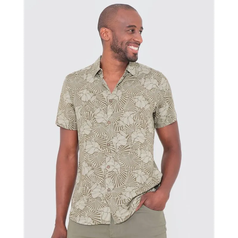 Camisa Masculina Manga Curta Viscose Tropical Verde G