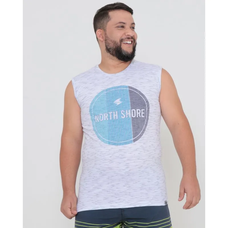 Regata Masculina Plus Size Estampa Surf Flamê Branca G2