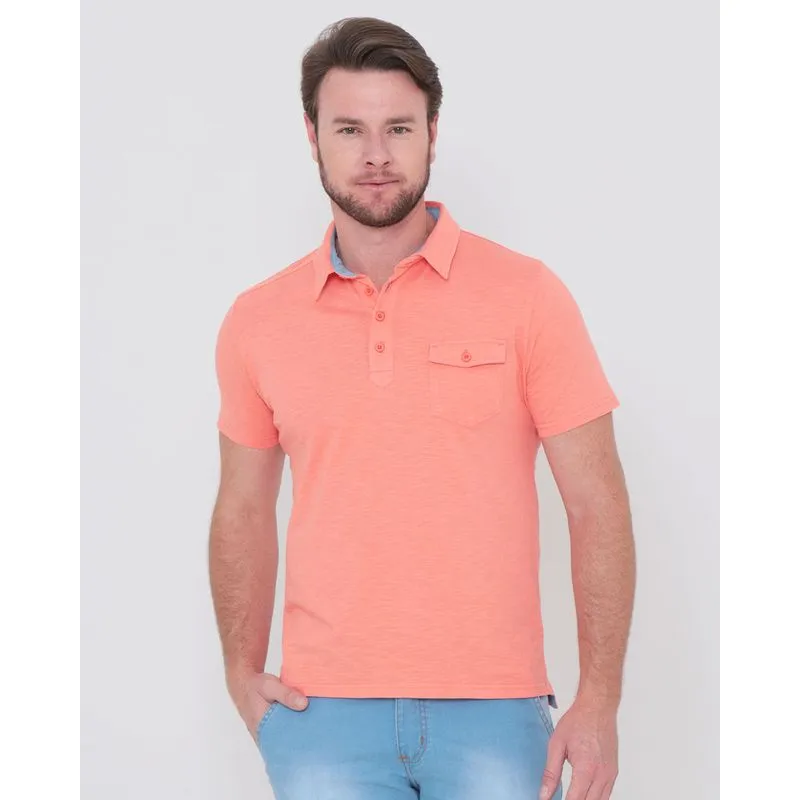 Polo Masculina Bolso Único Laranja Claro G