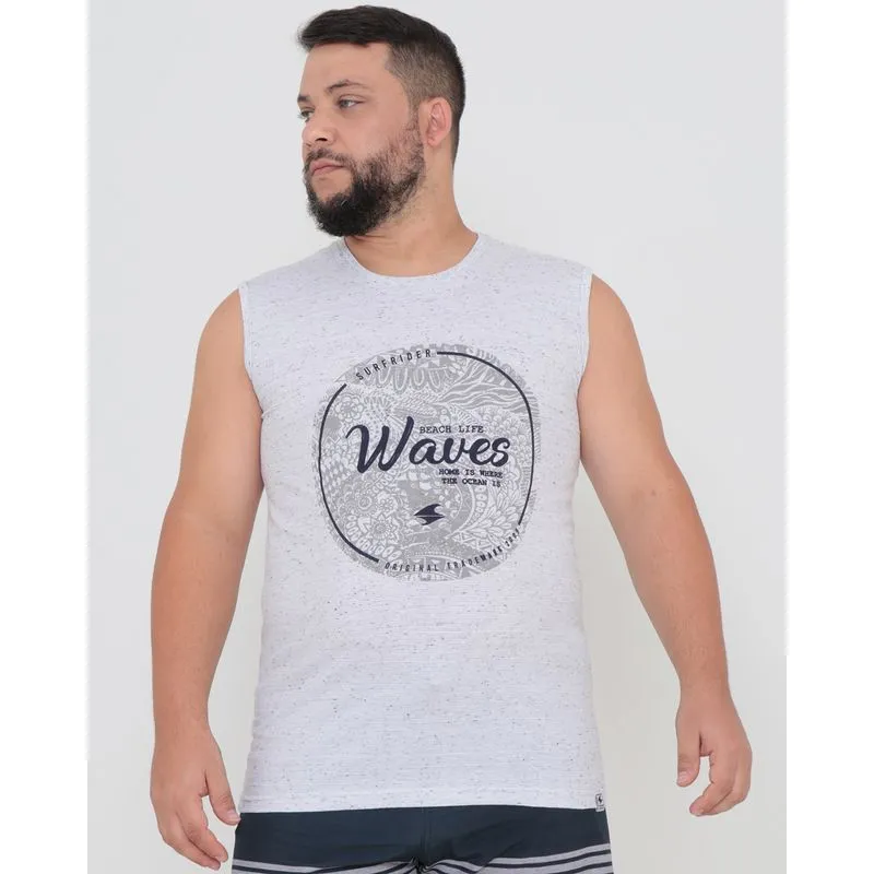 Regata Masculina Plus Size Estampa Floral Botonê Branca G1