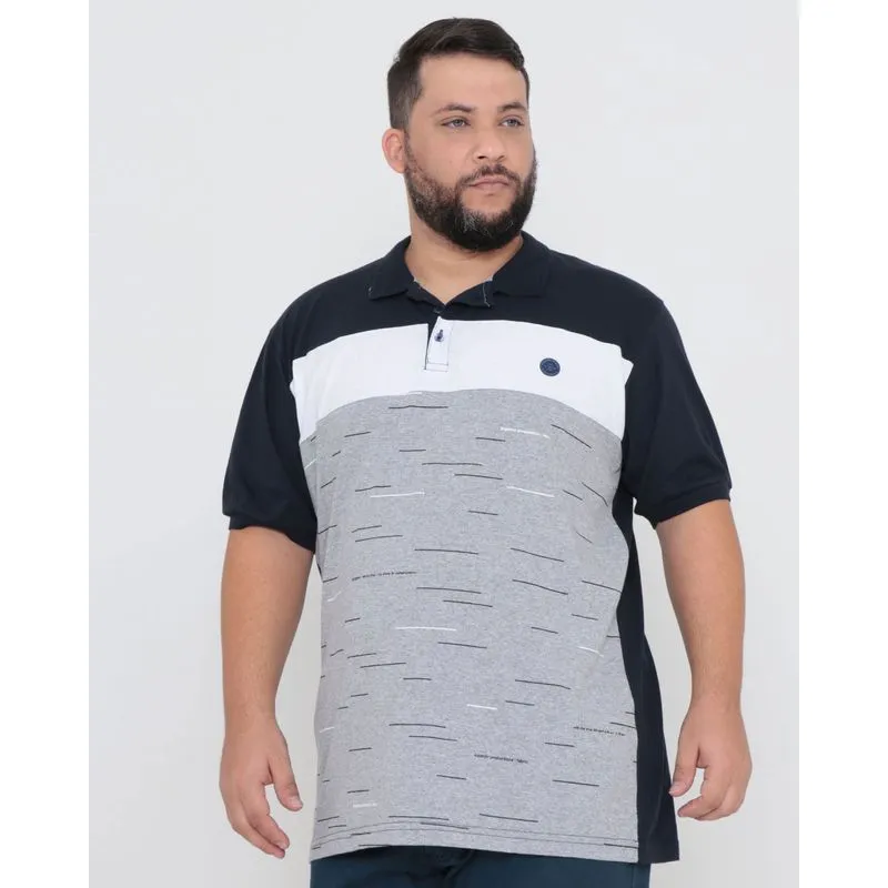 Polo Masculina Plus Size Gangster Recortes Azul Marinho G2
