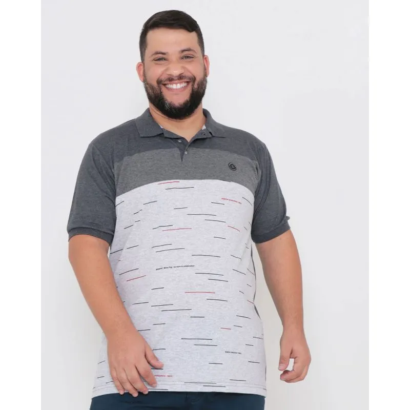 Polo Masculina Plus Size Com Recorte Gangster Cinza G3