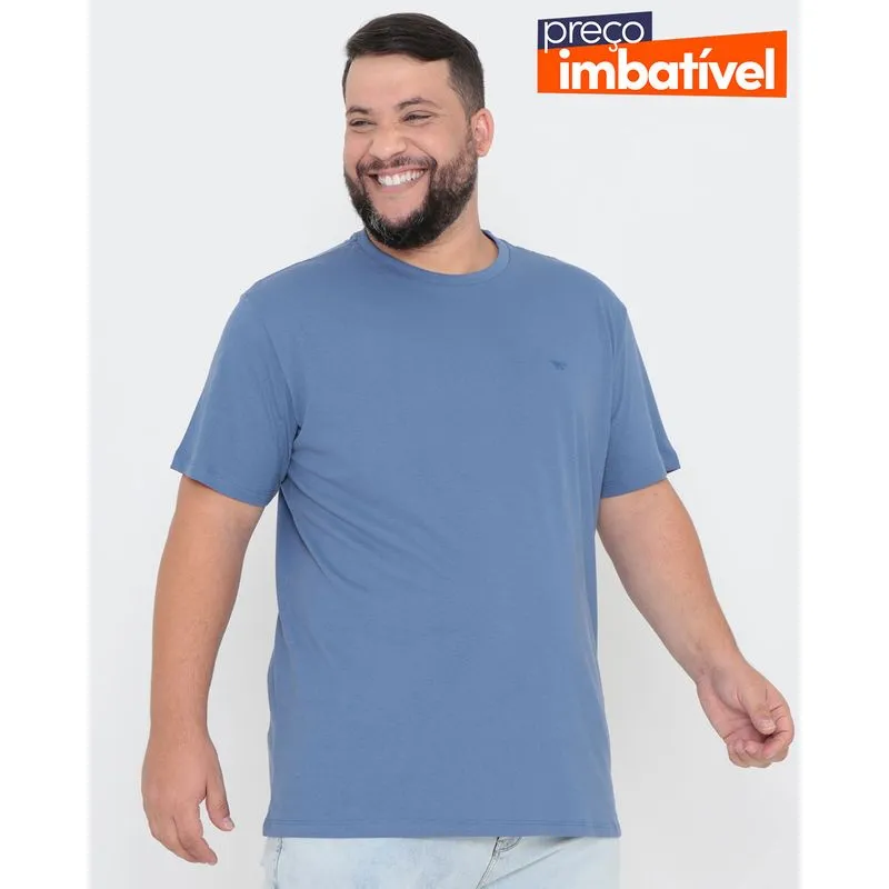 Camiseta Básica Manga Curta Plus Size Azul G1