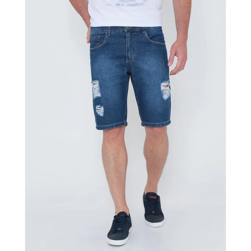 Bermuda Jeans Masculina Destroyed Azul 36