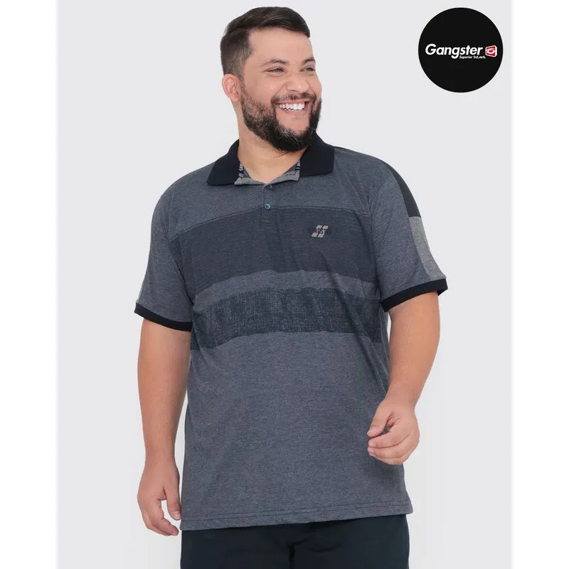 Polo Masculina Plus Size Com Recorte Gangster Marinho G1