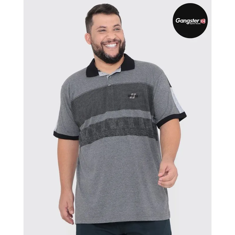 Polo Masculina Plus Size Com Recorte Gangster Cinza Escuro G3