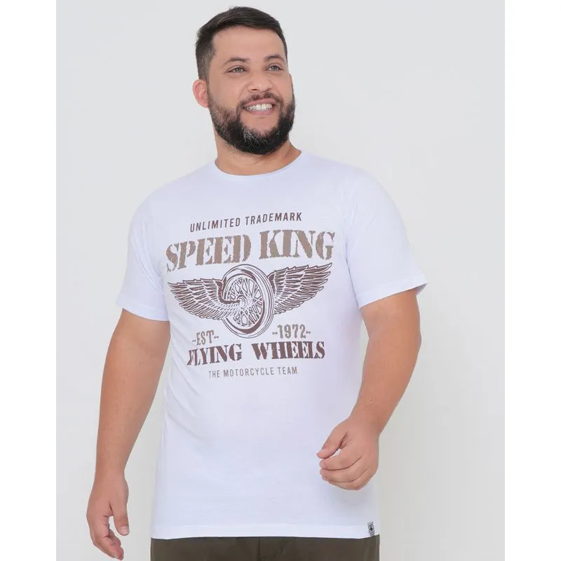 Camiseta Plus Size Manga Curta Estampa Motorcycle Branca G3