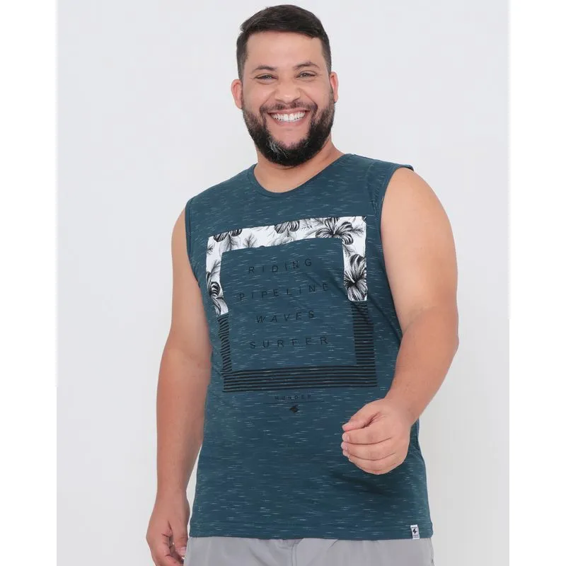 Regata Masculina Plus Size Estampa Floral Flamê Verde Petróleo G3
