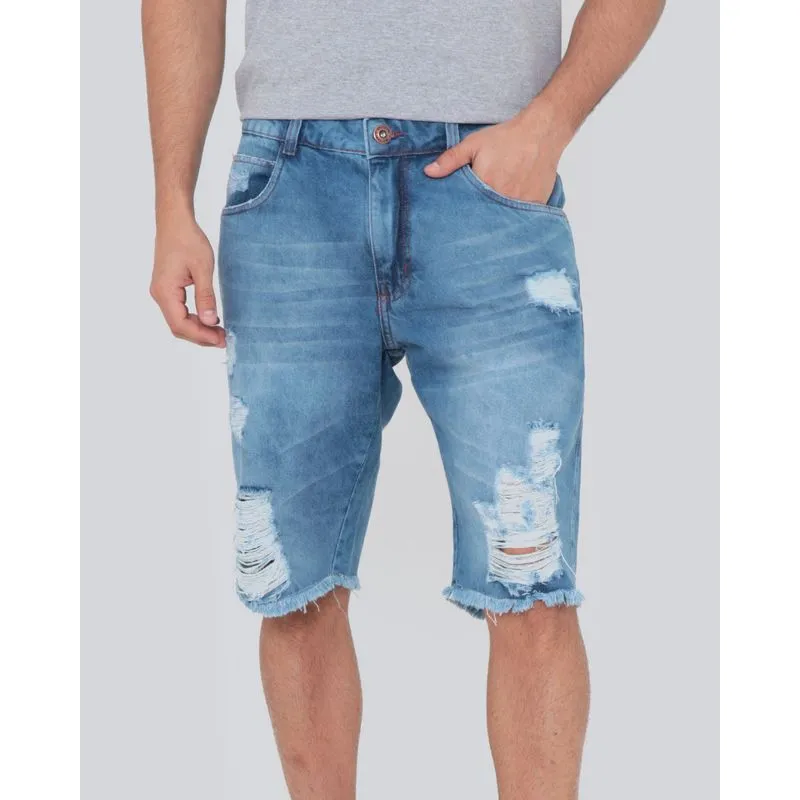 Bermuda Jeans Masculina Destroyed Azul 42