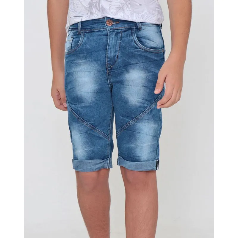Short Jeans Juvenil Com Recorte Barra Dobrada Azul 12