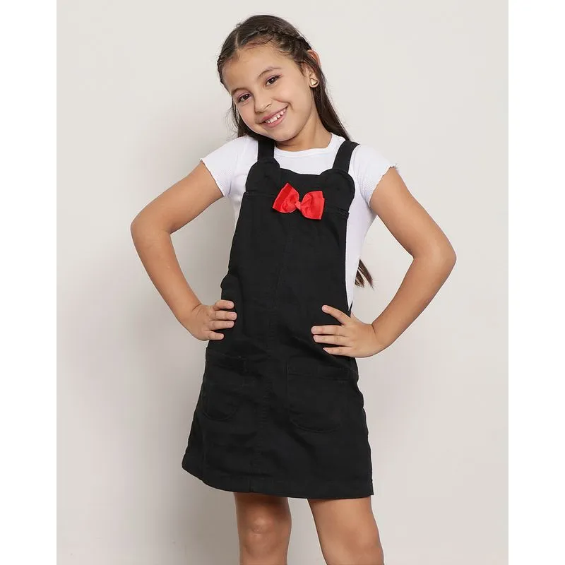 Salopete Infantil Sarja Detalhe Laço Preta 8