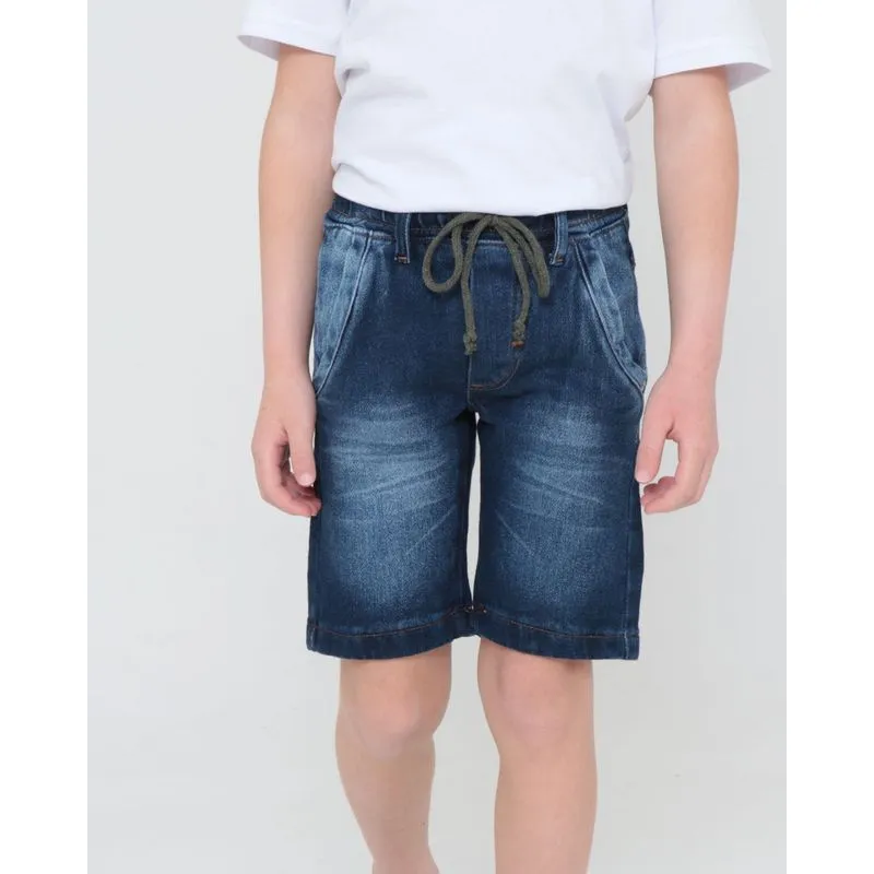 Bermuda Jeans Infantil Cordão Denim Azul Escuro 8