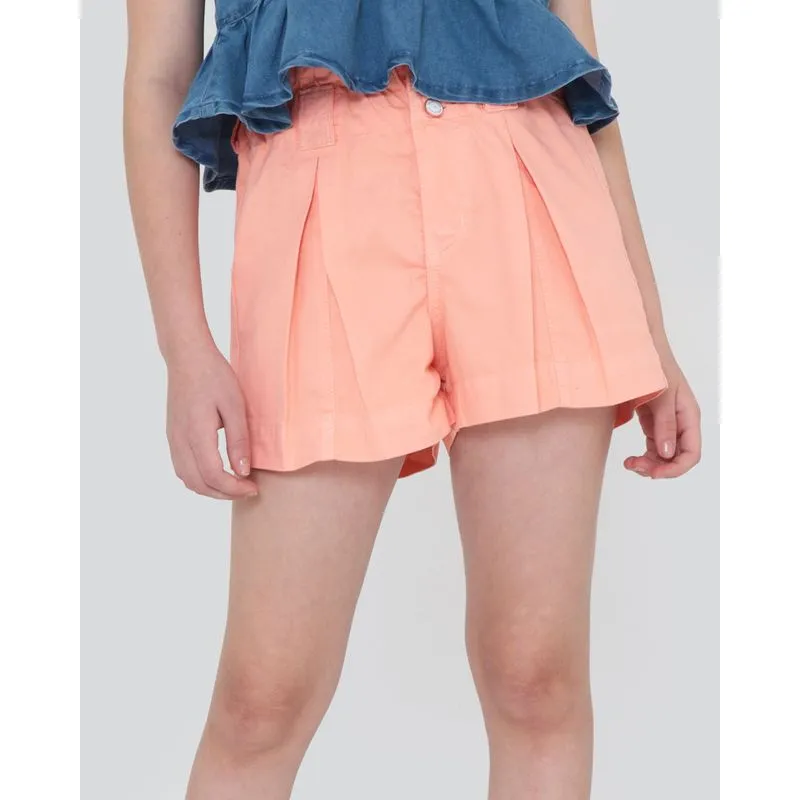 Short Jeans Juvenil Franzido Pregas Liso Laranja Claro 10