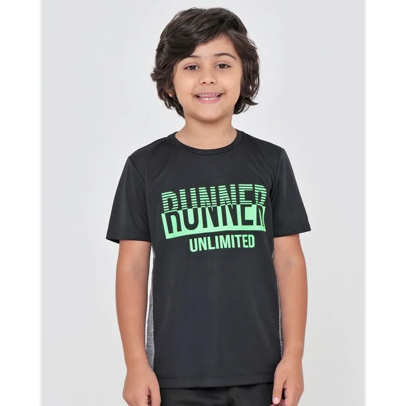 Camiseta Infantil Esportiva Estampa Runner Recortes Preta 8