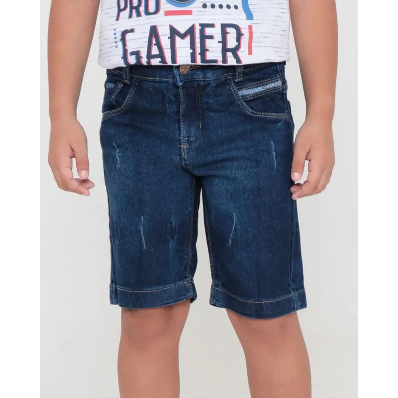 Bermuda Jeans Infantil Puídos Azul 4