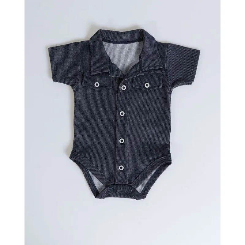 Body Bebê Camisa Jeans Azul Marinho M