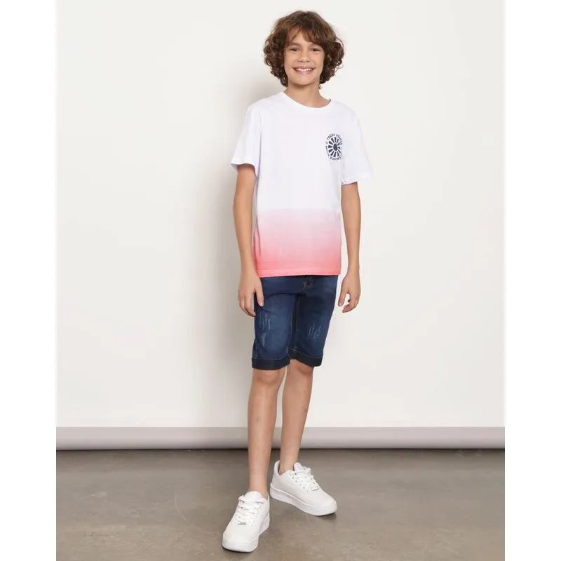 Bermuda Jeans Juvenil Com Puídos Barra Dobrada Azul 16