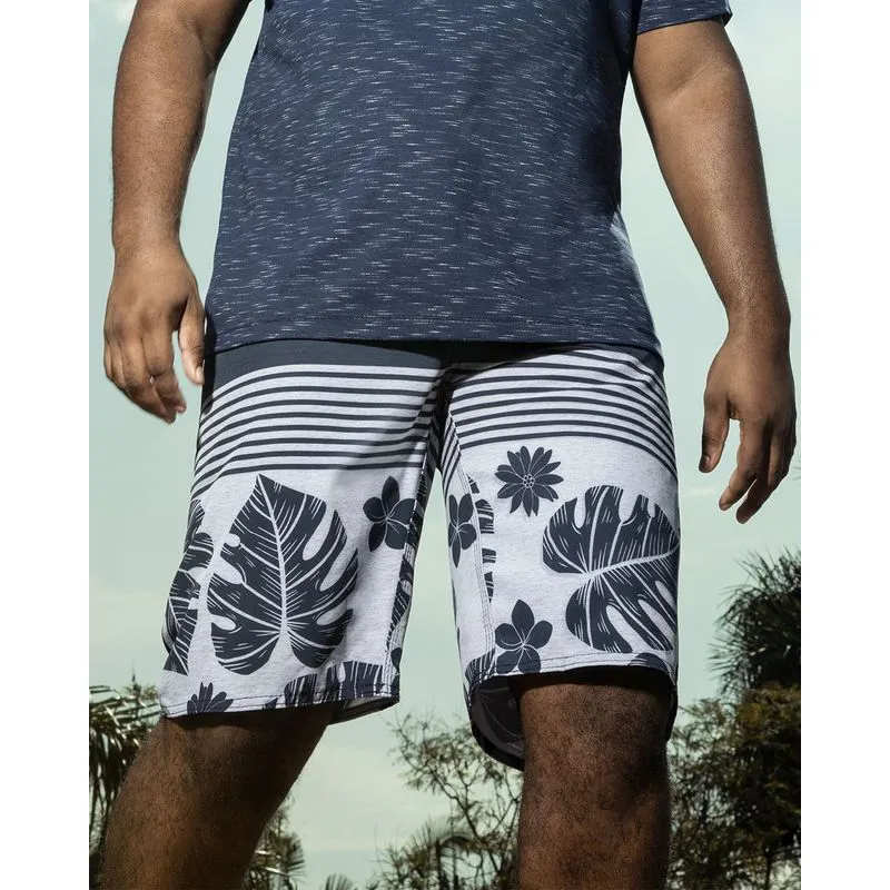 Bermuda Masculina Surf Plus Size Cós Neoprene Floral Azul 54