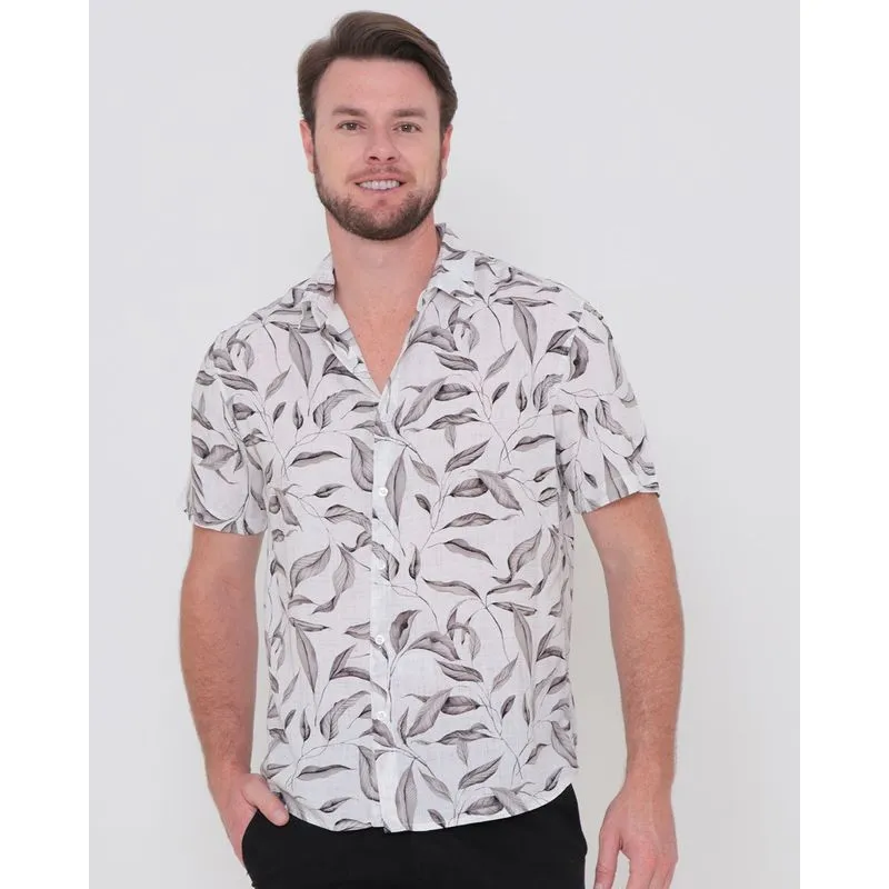 Camisa Masculina Estampa Folhas Branca P