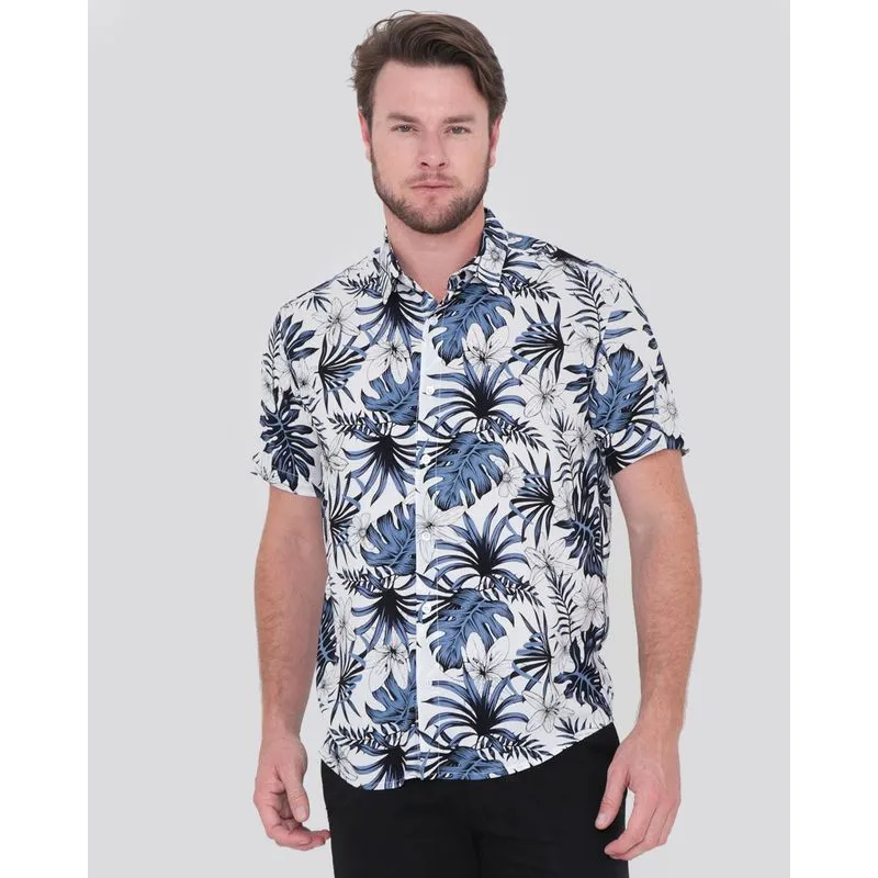 Camisa Masculina Manga Curta Estampada Floral Branca M