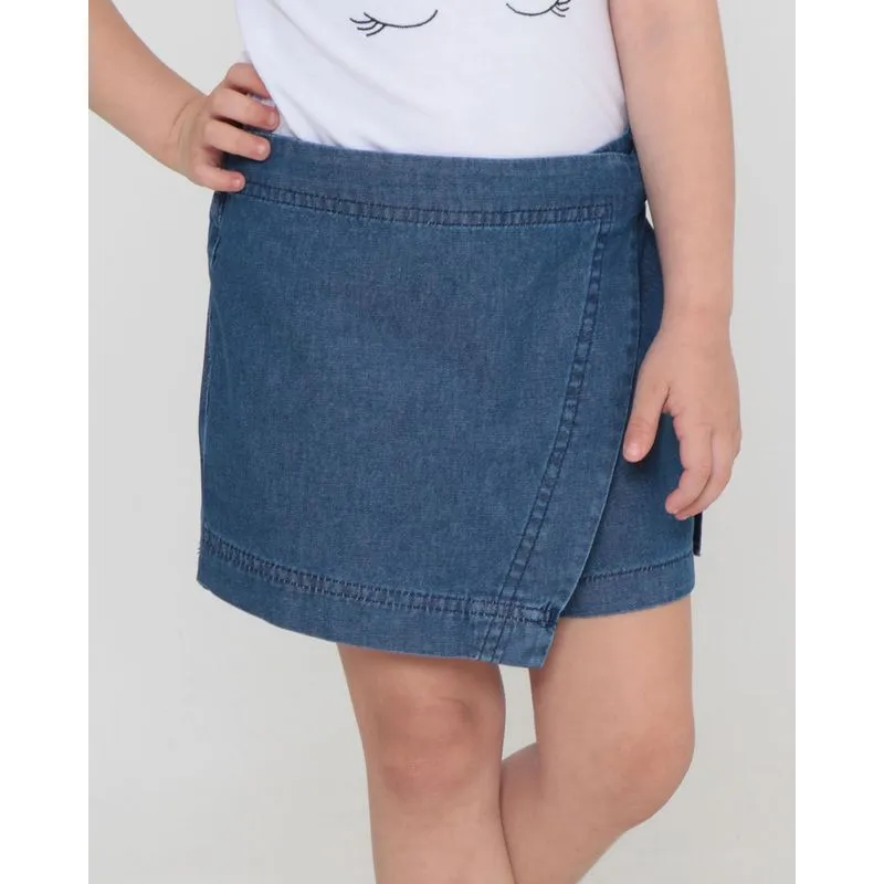 Short Saia Jeans Infantil Com Amarração Lateral Azul 4