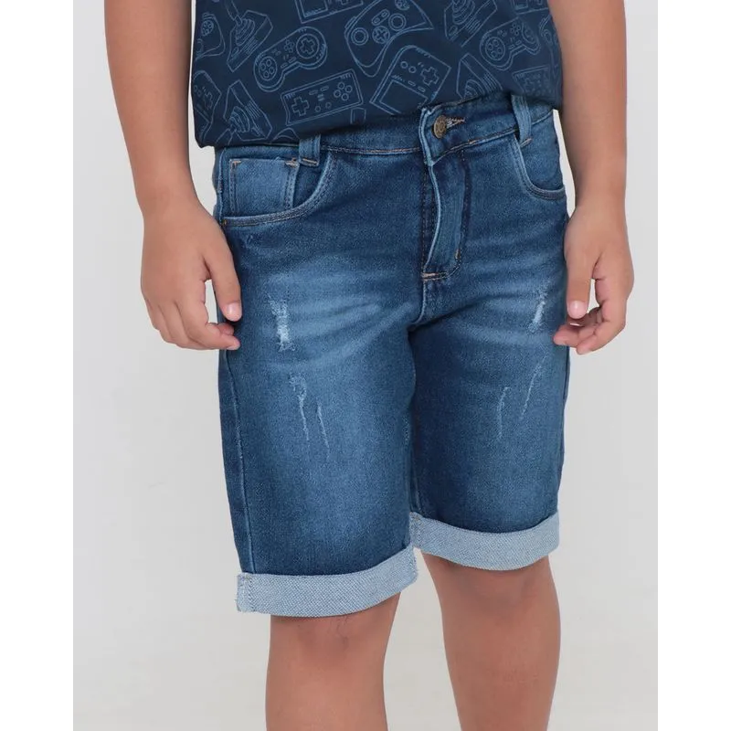 Bermuda Jeans Moletinho Infantil Azul 6